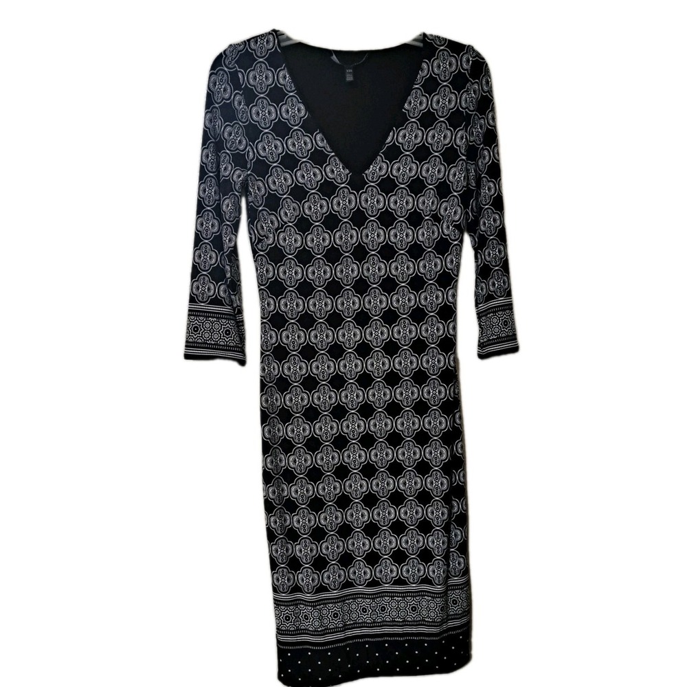 White House Black Market Women Dress Reversible XXS Black Bandana Paisley Sheath